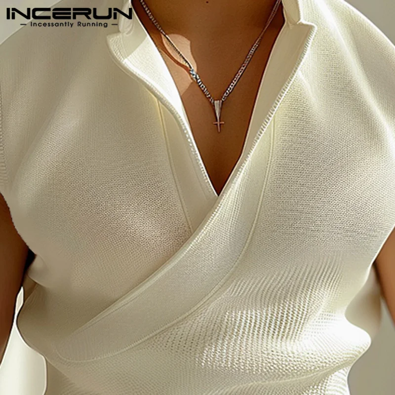 INCERUN Men Tank Tops Solid Color V Neck Sleeveless Casual Male Vests Summer Streetwear 2024 Fashion Leisure Korean Men Clothing