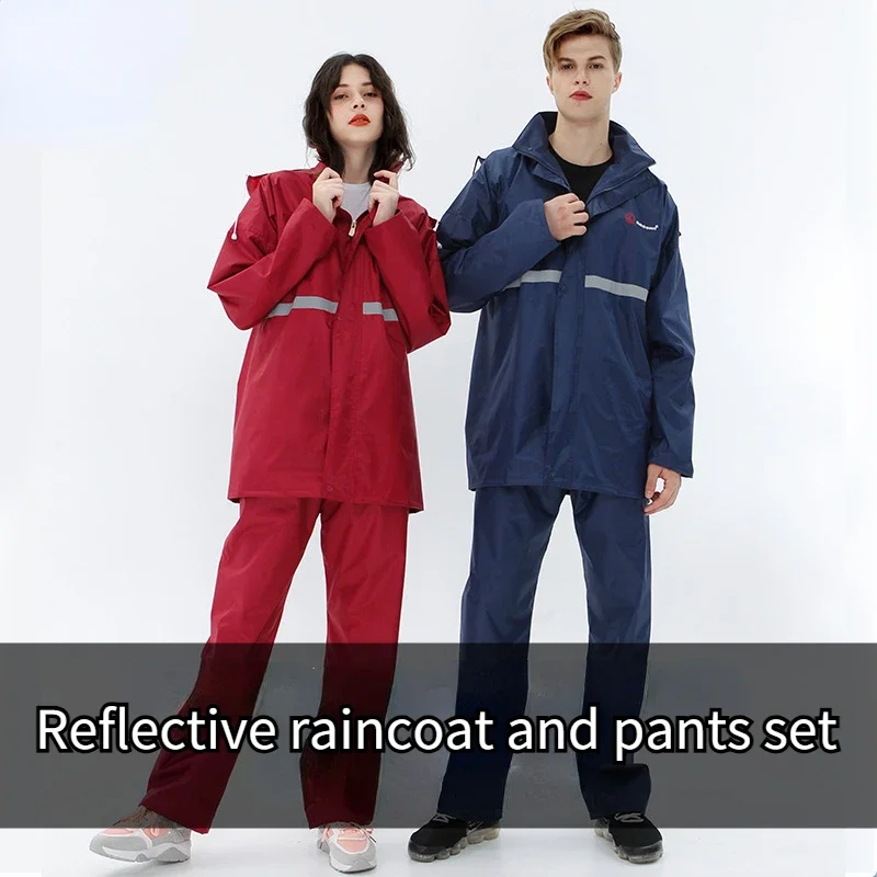 Reflective Raincoat Rainpants Set Traffic Health Patrol Outdoor Mountaineering Split Safety Waterproof Cloak Rain Gear Raincoat