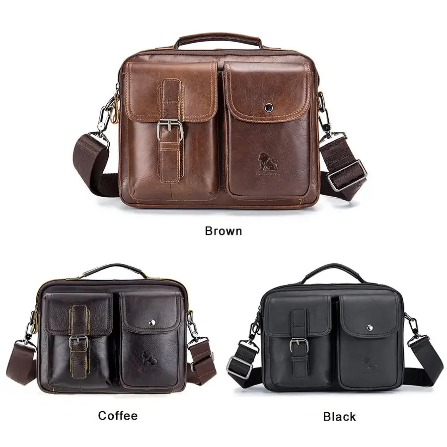 Laoshizi 100% Genuine Leather Messenger Bag Men Shoulder Vintage Satchel Crossbody For Handbag Business Office Tote