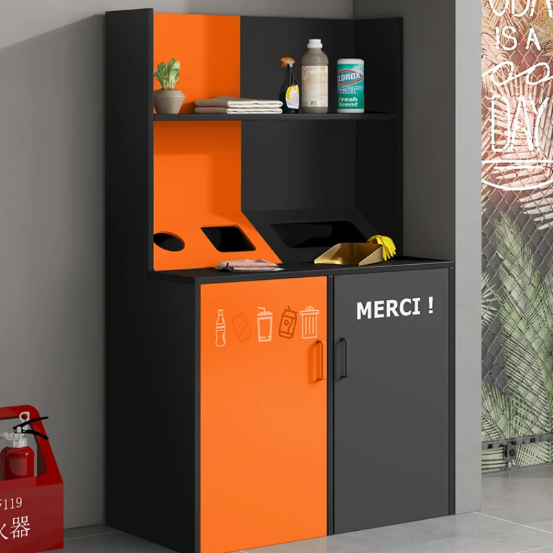 Garbage bin large commercial hidden vertical Internet cafe hamburger shop cabinet KTV hotel industrial wind wrought iron garbage