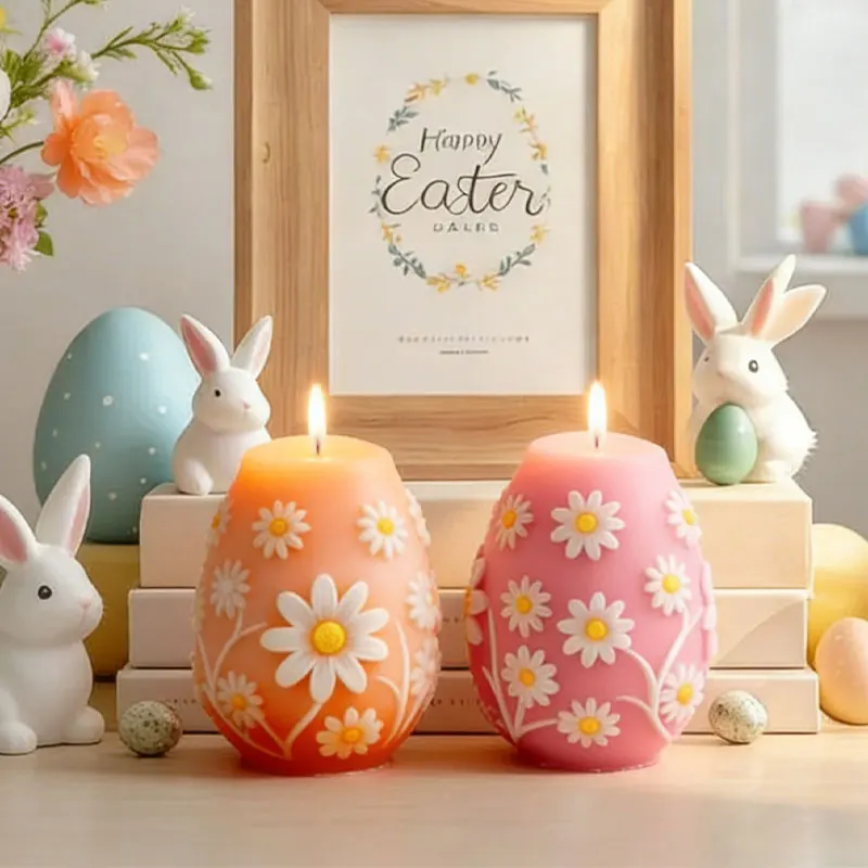 

Floral Egg Candle Silicone Mold Easter Egg Shape Mould Aromatherapy Candle Plaster Resin Soap Mold for Easter Home Decoration