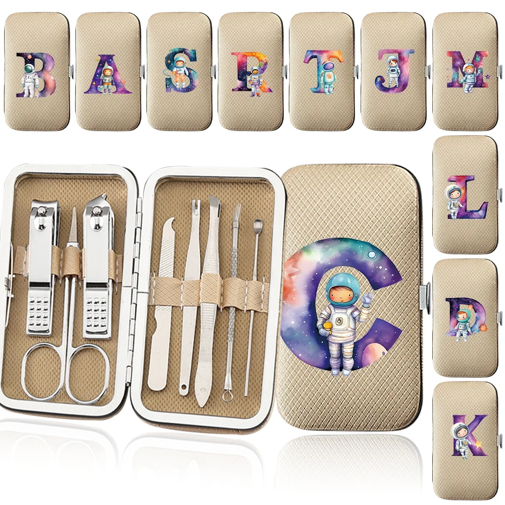 

8Pcs Manicure Pedicure Kit Nail Clipper Set Stainless Steel Trimmer Tool Organizer Portable Beauty Case Astronaut Letter Pattern