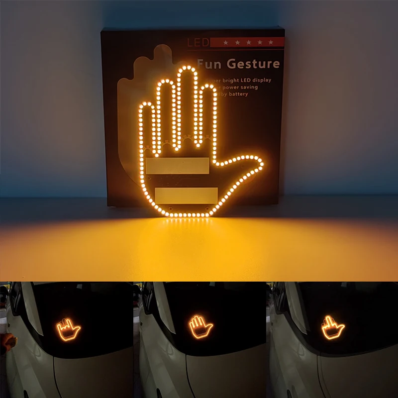 

Car LED Illuminated Men Gesture Light Hand Finger Lamp With Remote Control Exterior Road Rage Signs Funny Decoration Accessories