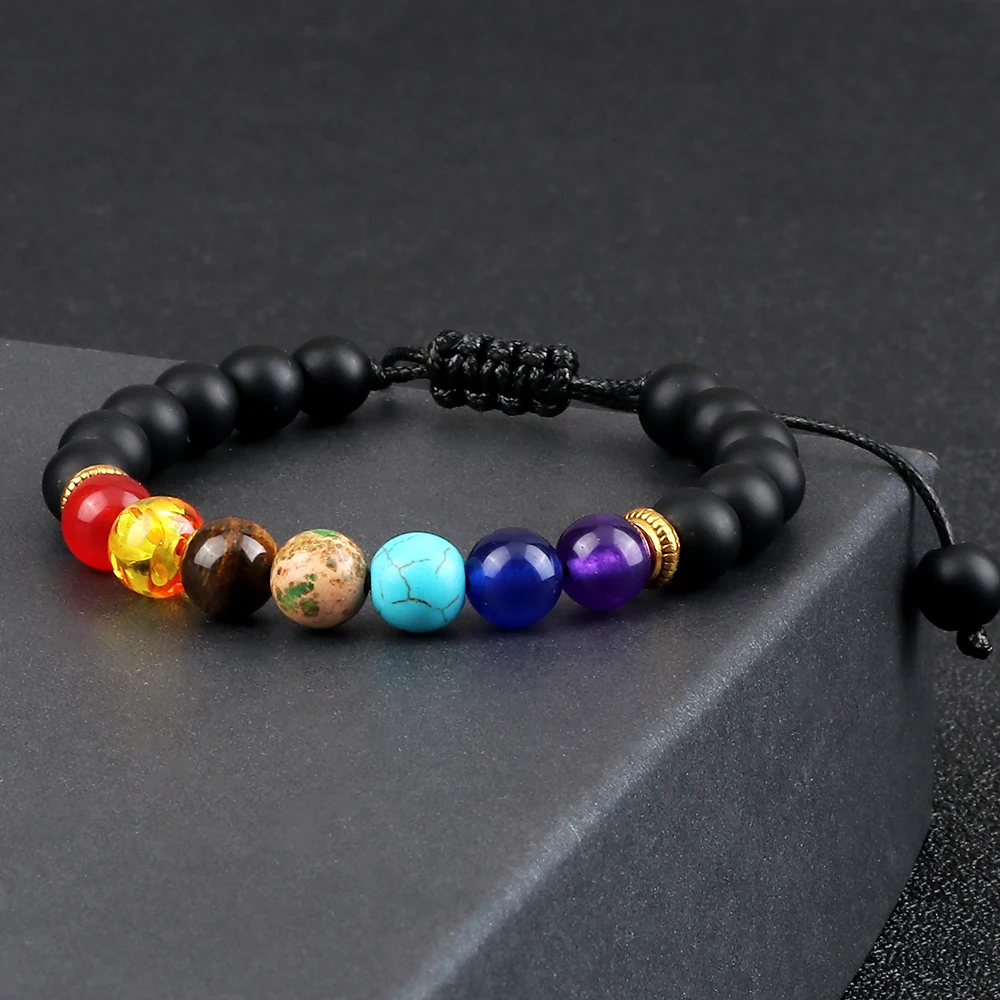 7 Chakra Beaded Bracelets Natural Tiger Eye Stone Black Lava Yoga Healing Bracelet for Women Men Meditation Bangles Jewelry Gift