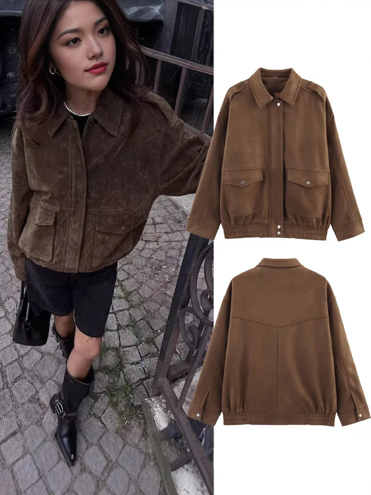 2025autumnew arrivaltrendy style lapelloose zipperoutwear for women