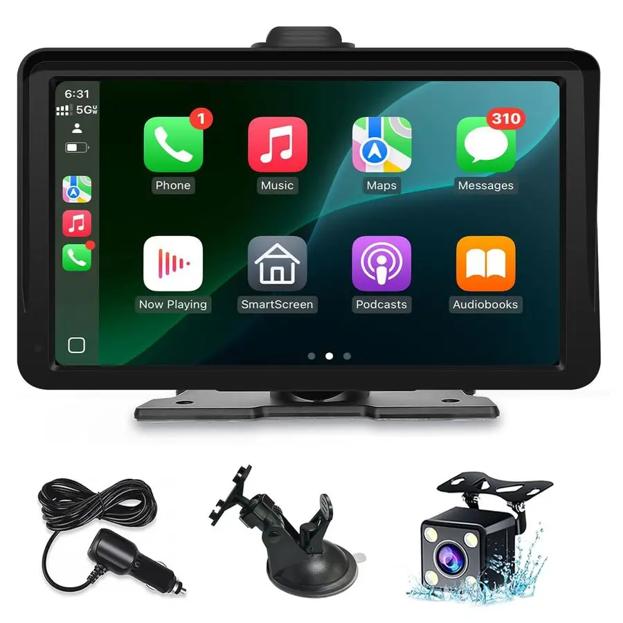 شاشة Carplay للسيارة، 7 HD محمولة لاسلكية Apple Carplay amp Android Auto Touchscreen، مع كاميرا احتياطية 1080P، Car Play Sc