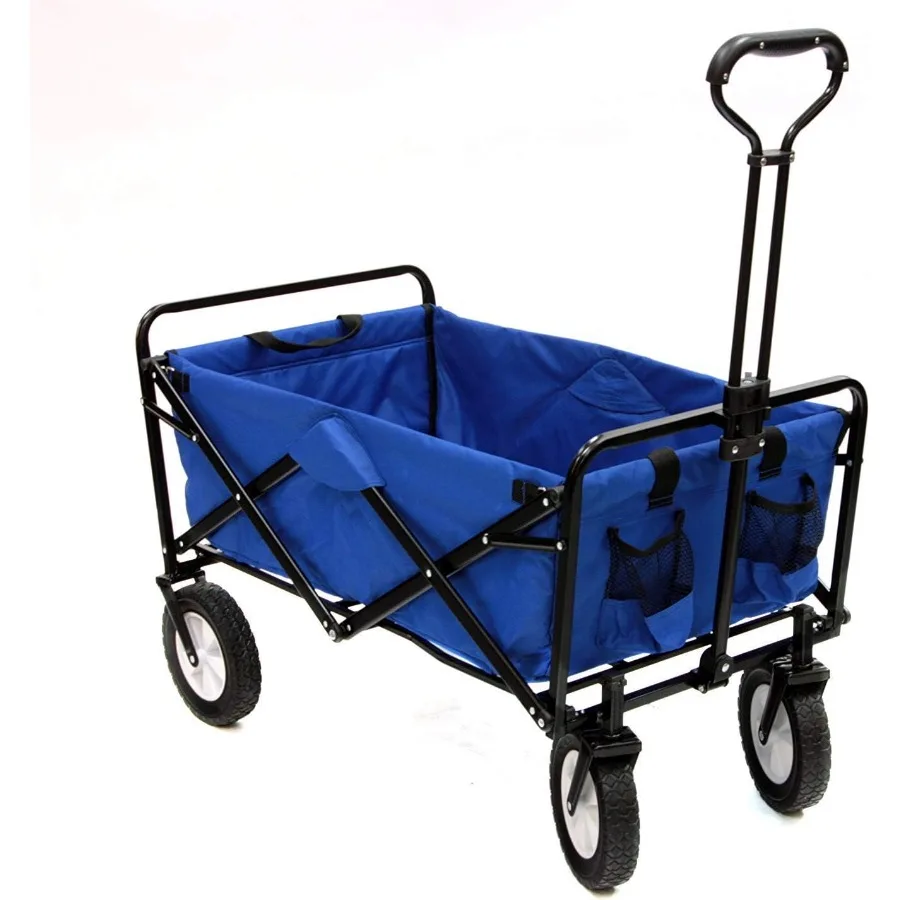 Heavy Duty Steel Frame Collapsible Folding 150 Pound Capacity Outdoor Camping Garden Utility Wagon Yard Cart, Blue