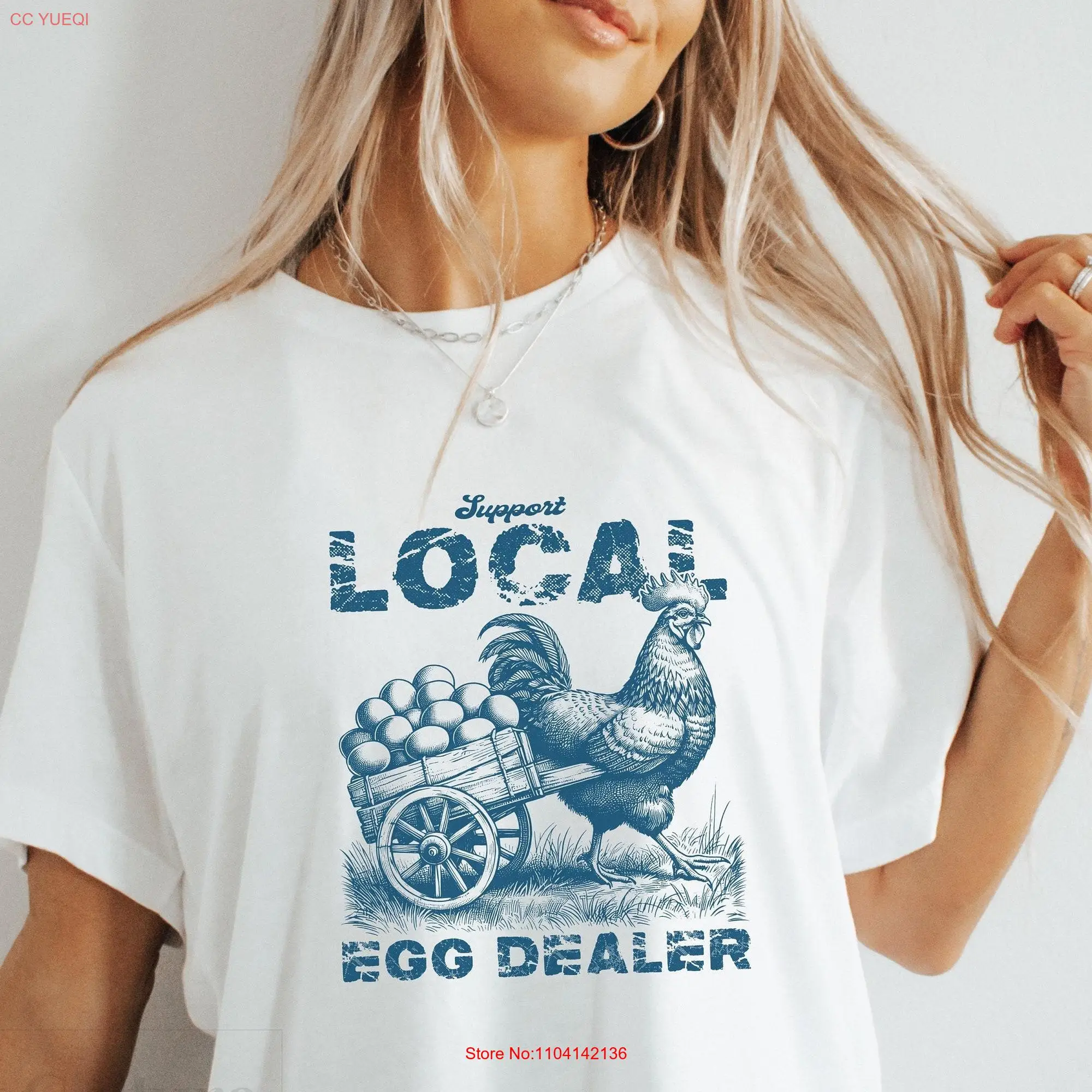 Local Egg Dealer T Shirt Funny Farm Chicken Meme For Her long or short sleeves