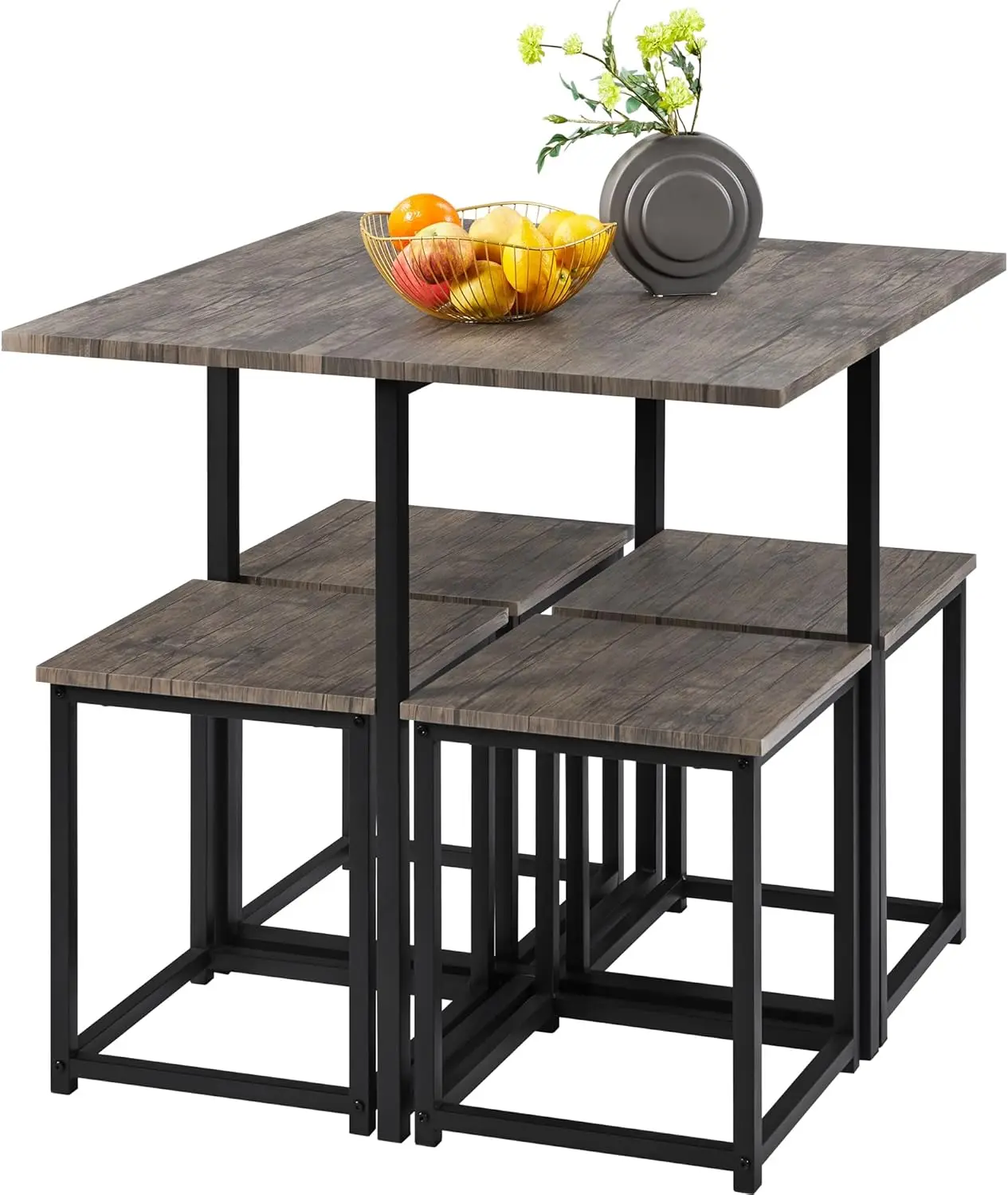 Piece Dining Table Set with 4 Stools - Industrial Compact Kitchen Table & Chairs Sets, Space-Saving Design for Apartment, Small