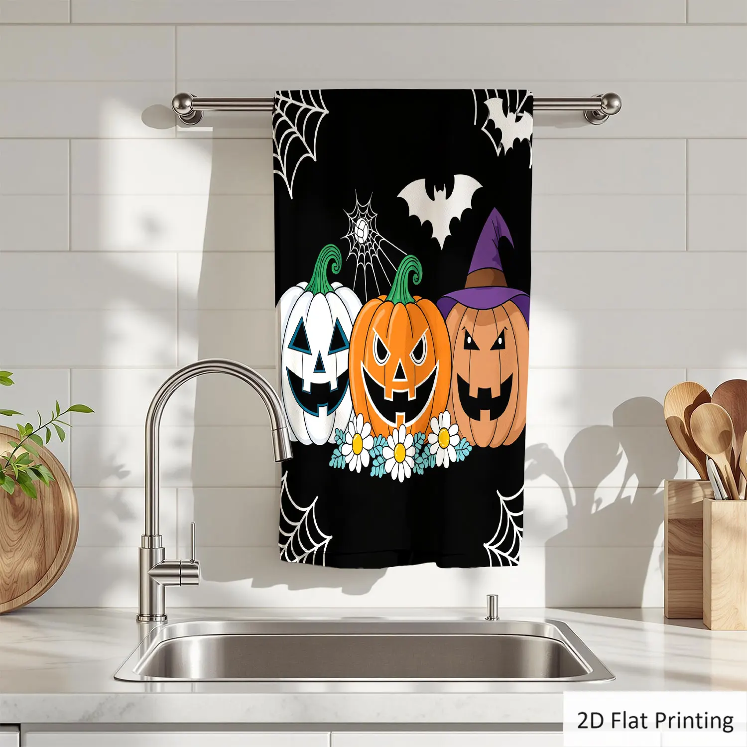 

1Pc Halloween Pumpkins Bats Spider Webs Purple Hat Bathroom Hand Towel Bath Towel, Multiple Size Microfiber Polyester Towel, Unique Home Decorative Kitchen Towels, Festival Bathroom Accessories Decor, Quick Dry and Absorbent