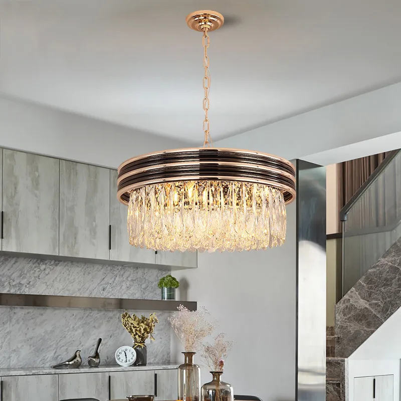 

Circular crystal chandelier Hong Kong style living room light restaurant master bedroom study designer hall chandelier