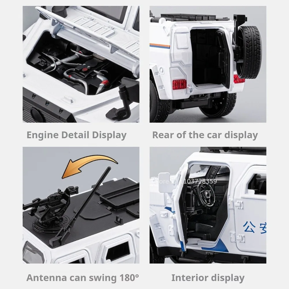 Modelo de coche blindado DongFeng MengShi 1:32, juguetes de Metal fundido a presión, puertas de vehículos todoterreno, modelos de decoración de luz y sonido abiertos