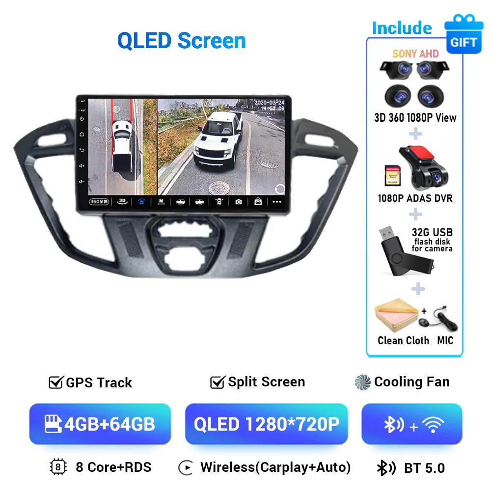 Android 15 Voor Ford Tourneo Custom 1 Ik Transit 2012 - 2021 Autoradio Navigatie Multimedia Gps Auto Carplay Qled scherm