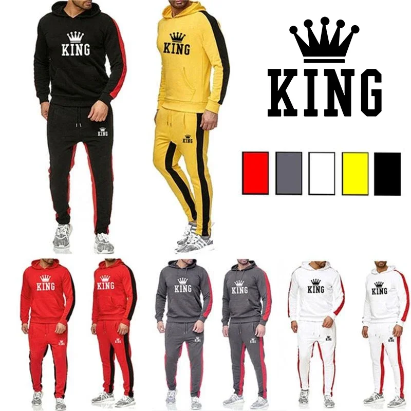 Men's Fashion Printed Sportswear Jogging Suit Hooded Pullover Hooded Sportswear Set + Sweatpants Sportswear Suits for Men