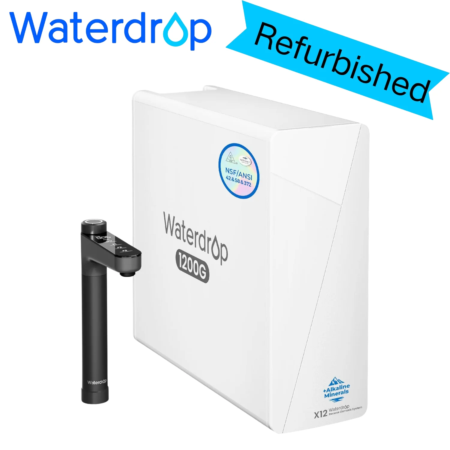 （Refurbished）Waterdrop X12-WAB Alkaline Mineral Tankless Reverse Osmosis Water Filter, 1200 GPD