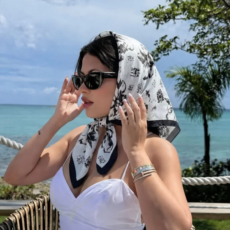 

Silk Luxury Scarf Hijab Women Fashion Shawl Neckerchief Headscarf Bandanas Ribbon Hair Bands Foulards Femme Designer Neck Scarf
