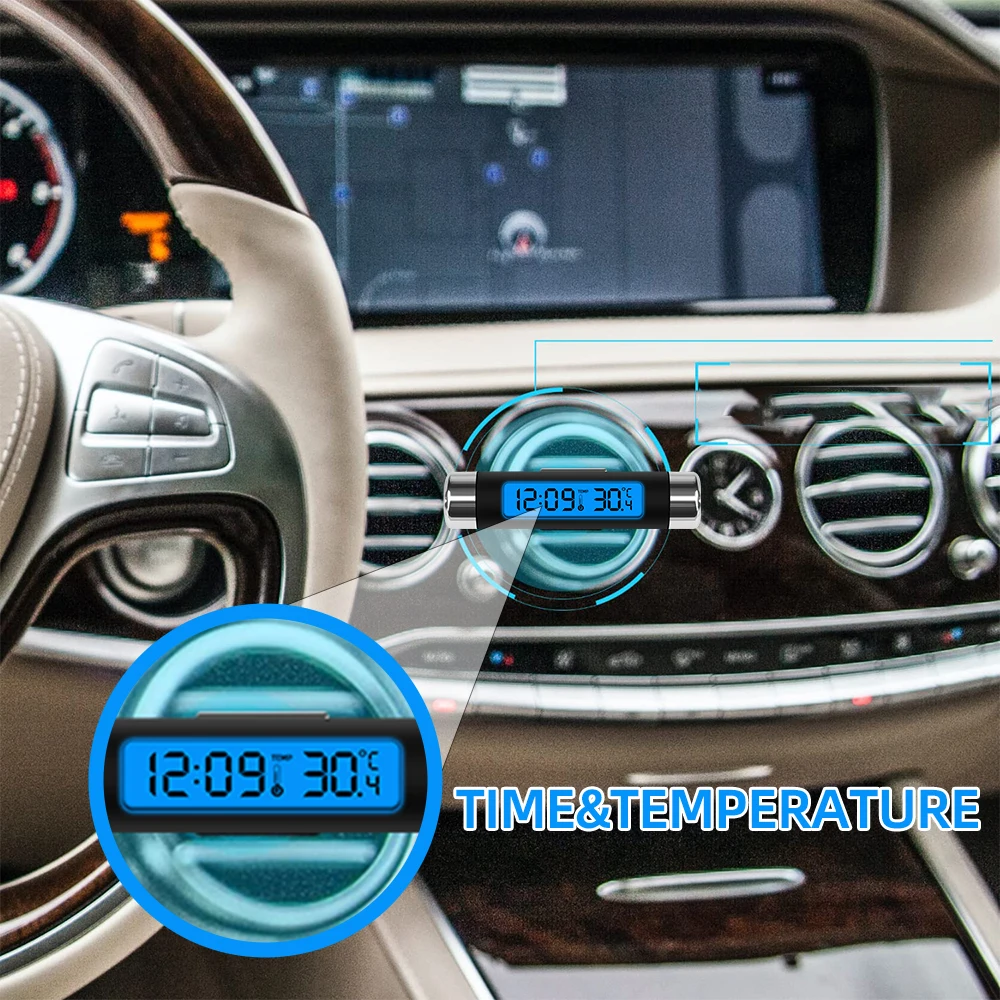 Car Digital LCD Clock Temperature Display Electronic Clock Thermometer Car Automotive Blue Backlight With Clip Car Accessories