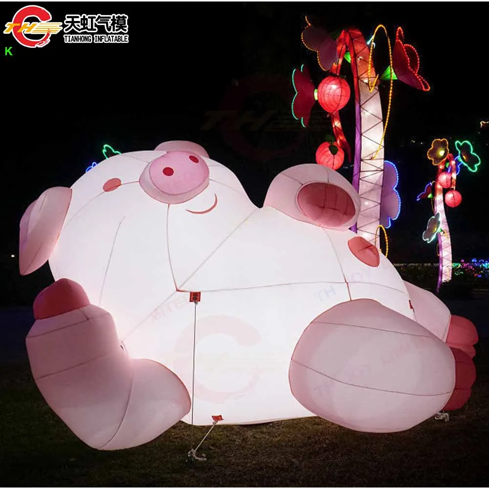 Personalisiertes aufblasbares rosa Schweinchen-Cartoon, tragbares aufblasbares sitzendes liegendes Schwein-Replika-Modell für die Dekoration, Werbung