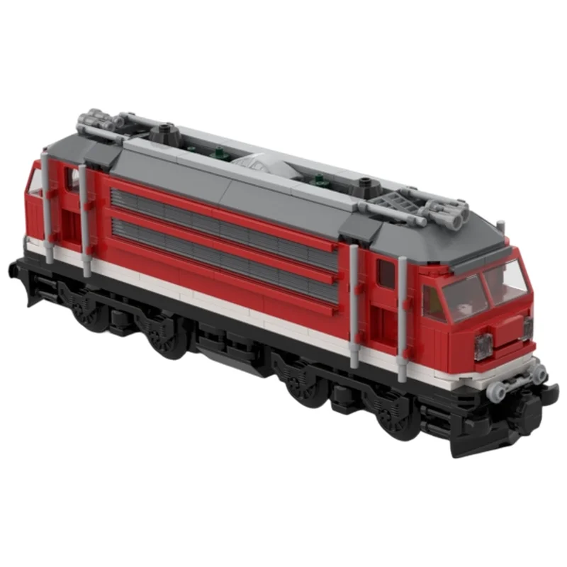 MOC Building Blocks Red Cargo Diesel Locomotive Detailed Bogie Wheels Cab Window Detail DIY Brick Kit Desktop Scene Ornament