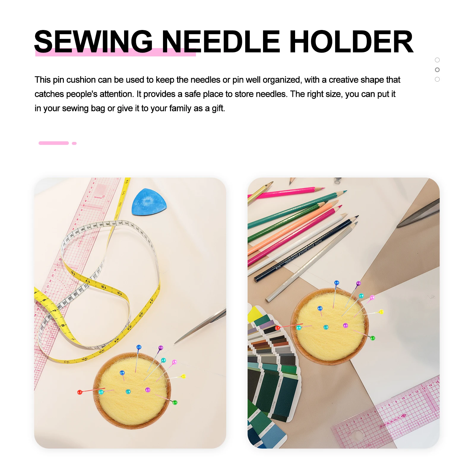 

Wool Pin Half Round Sewing Needle Holder Wooden Base Portable Pincushion Needlework Sewing Needle Holder Crafts Storage