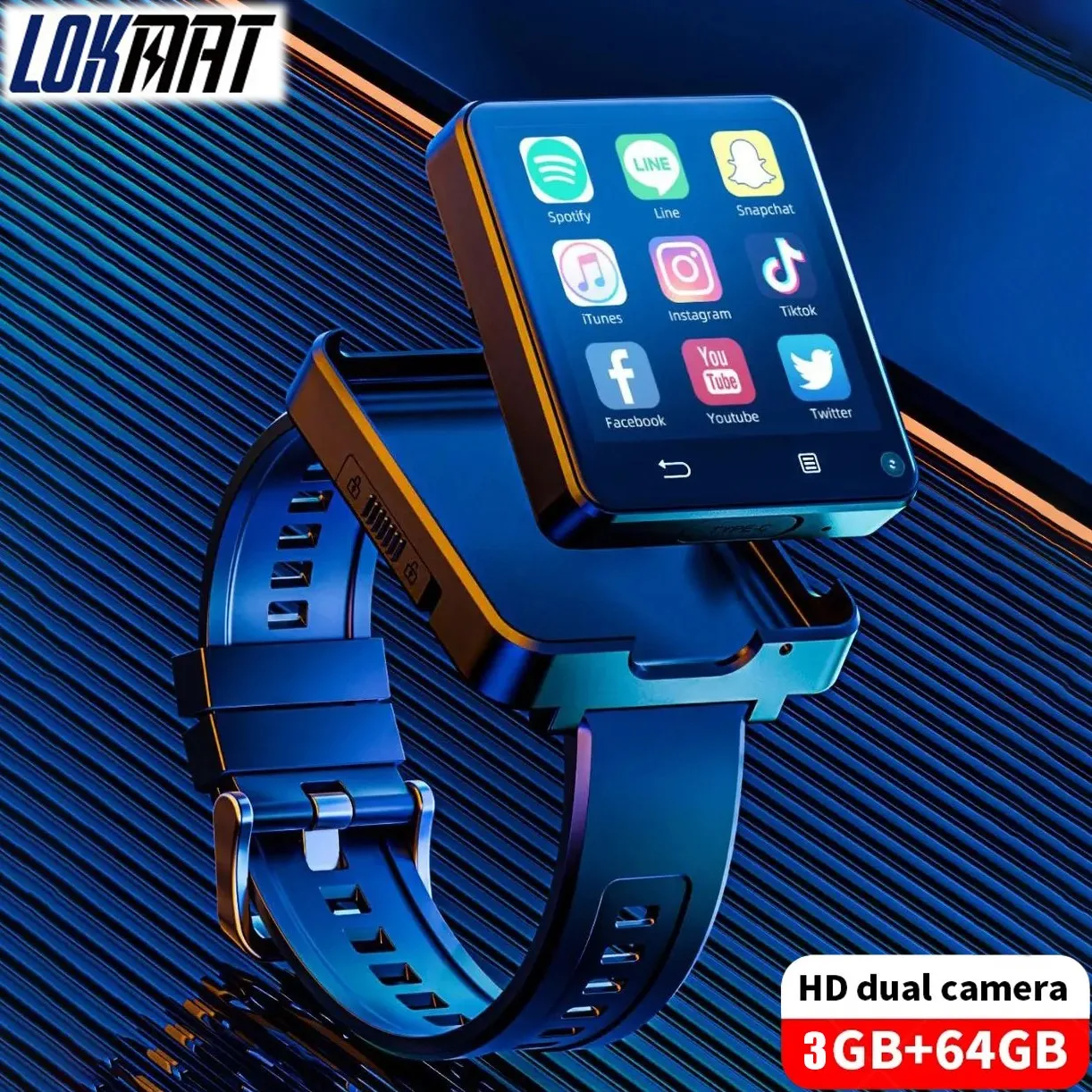 LOKMAT جديد APPLLP 2 MAX 2.64 بوصة شاشة كبيرة 4G ساعة ذكية للرجال، 3GB 32GB Google Play Game مقاومة للماء Android 11.0 Smartwatch