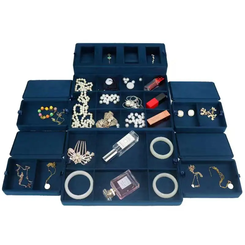 Factory Large Storage Leather Travel Jewelry case Boxes Organizer Suitcase With Handle