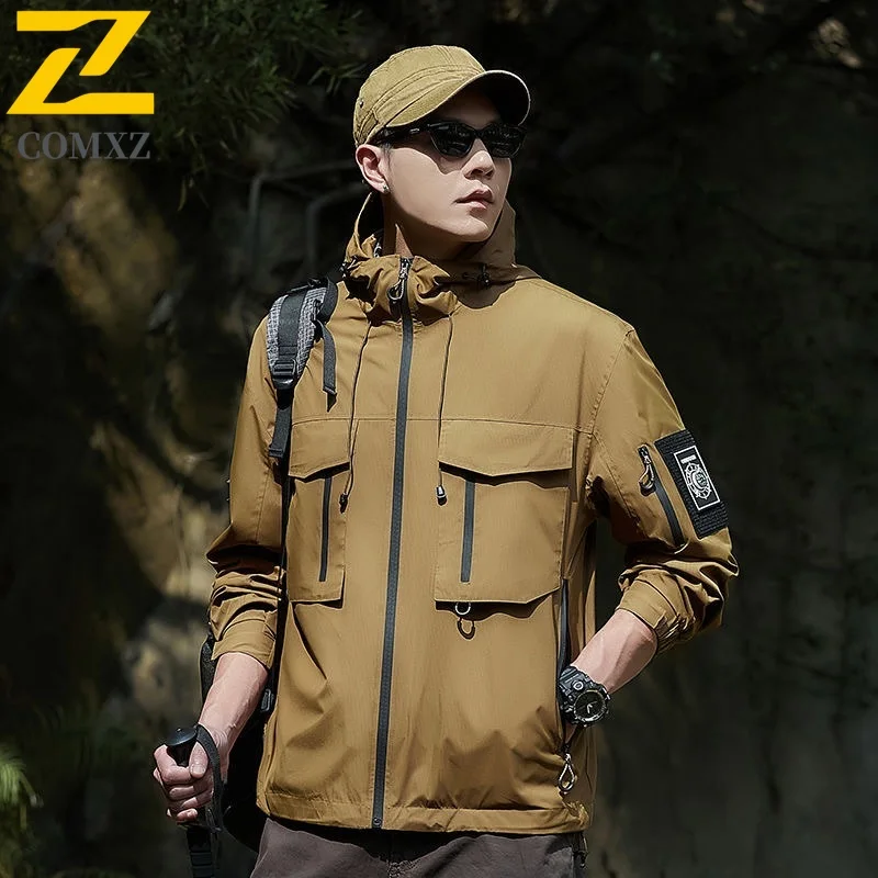 

COMXZ Мужская куртка Модное офисное легкое пальто с воротником с капюшоном для путешествий Удобная ветрозащитная осенняя ветровка