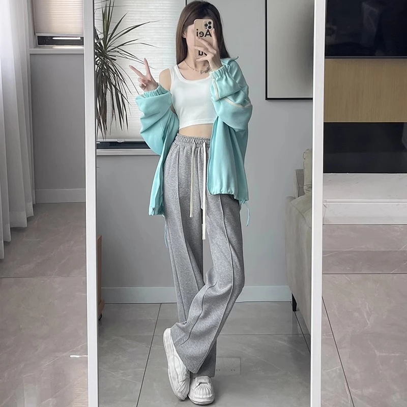 Pantaloni da donna da ufficio donna inverno stile minimalista nordico lana peluche a costine foderato in pile imbottito elastico in vita accogliente homewear