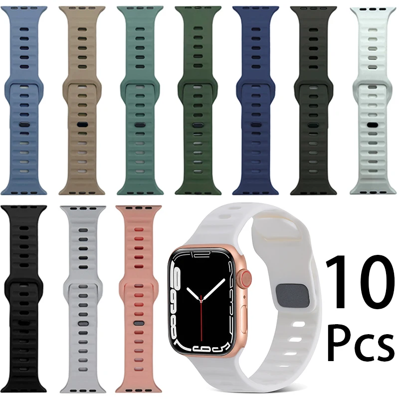 10Pcs Strap For Apple Watch Band Ultra 2 49mm 44mm 45mm 44 Mm 41mm 40mm 38mm For IWatch Series 9 8 7 6 3 Se Silicone Bracelet