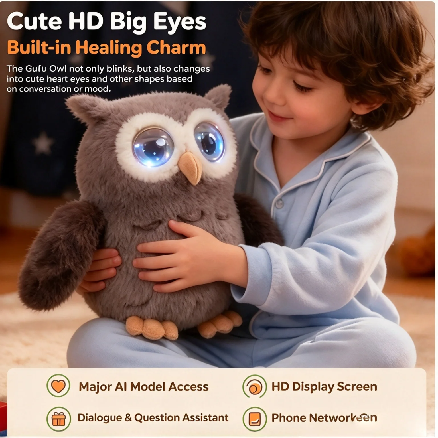 AI Owl Robot Plush Toy, Smart Talking Interactive Stuffed Animal, Early Education Kids Toy with Touch Response & Dynamic Eyes