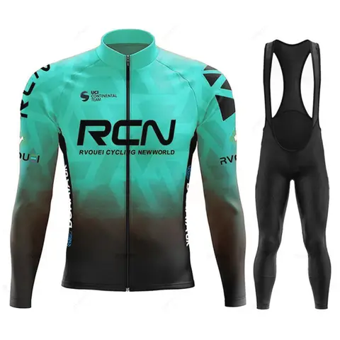 새로운 2025 Rcn 가을 사이클링 저지 턱받이 바지 세트 Ropa Ciclismo 자전거 MTB 의류 도로 자전거 정장 남자 긴 소매 Bicicleta 세트