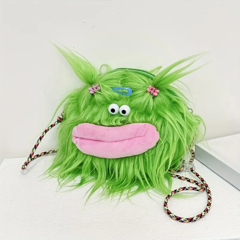 Fun Long Hair Braided Crossbody Bag Doll Ugly & Cute Doll Personality Plush Toy Funny Plush Mini Crossbody Bag Cute Shoulder Bag