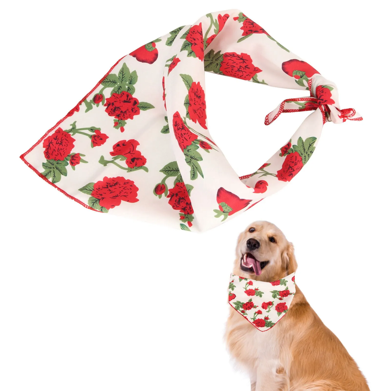 Red Rose Dog Bandanas Soft Cotton Dog Bandanas Scarf Portable Folding Pet Bandanas For Christmas Easter Birthday