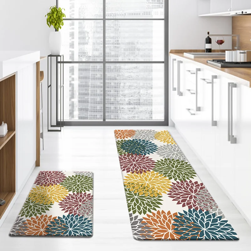 VIKAMA Dahlia Floral Kitchen Rug Non‑Slip Anti‑Fatigue Floor Mat Boho Flower Runner Carpet for Kitchen Laundry Home Decor