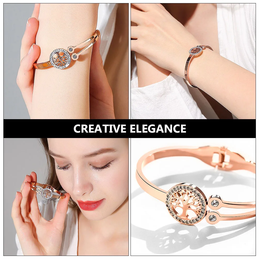 

1Pcs Rose Gold Women Xmas Tree Bracelet Creative Stylish Party Wearing Bangle Women Bracelet Simple Style Bangle