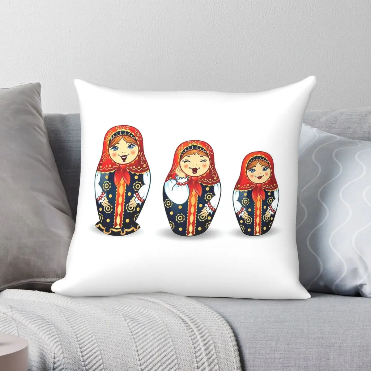 Russian Matryoshka Doll Pillowcase Polyester Linen Velvet Creative Zip Decorative Pillow Case Home Cushion Cover Wholesale
