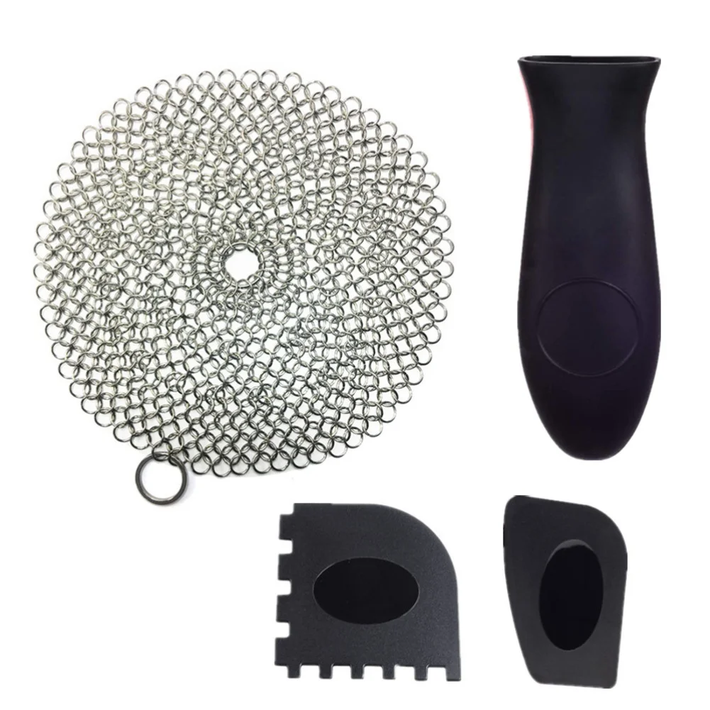 Cookware Cleaning Tool Stainless Steel Pot Scrubber Strong Bristles For Tough Stains Comfortable Secure Grip Design