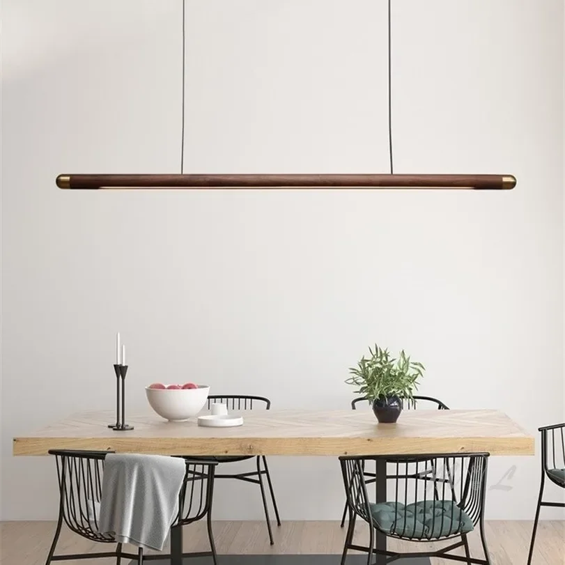 Lámpara colgante de madera de diseño nórdico, iluminación de tira de troncos para sala de estar, accesorios de cocina, decoración del hogar, luminaria Led de madera