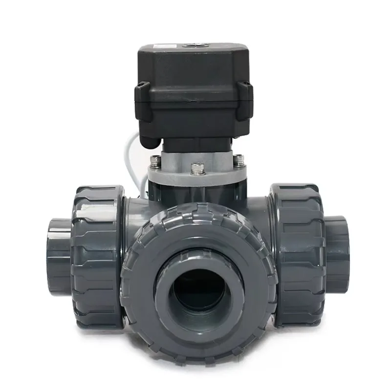 3-Way electric UPVC plastic ball valve 12V 24V DC PVC electric globe valve