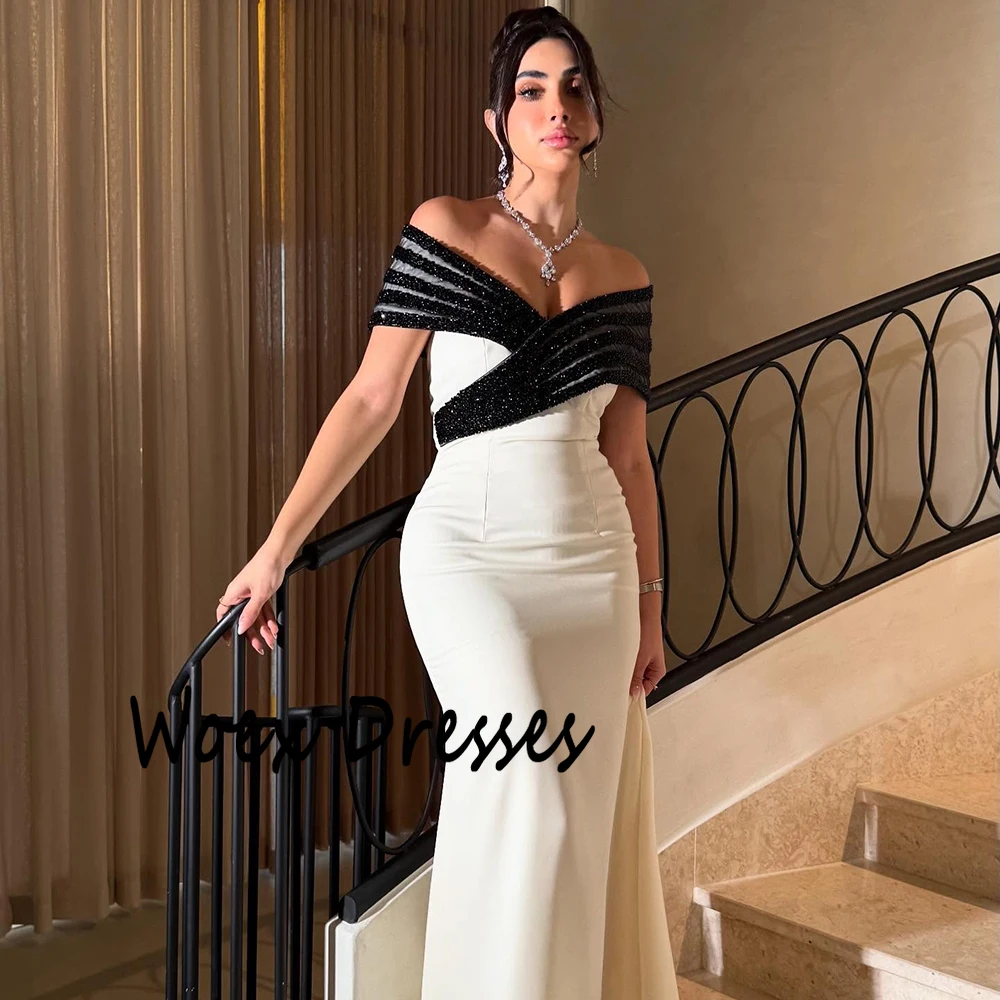 Vestido de noite sereia branco personalizado, cor contrastante, com lantejoulas, trem de varredura, vestido de festa até o chão, vestido de baile