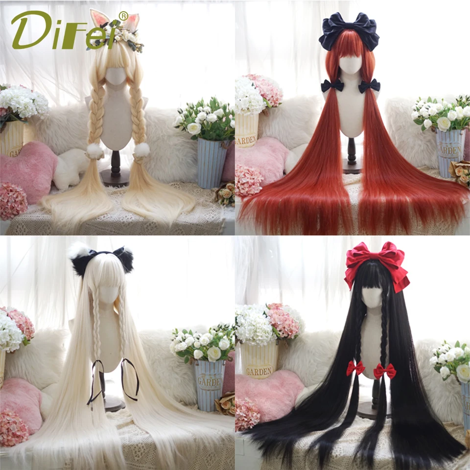 DIFEI 120cm Long Straight Wig Synthetic Long Straight Wig Lolita Fake Cosplay Natural Multi color Long Straight Wig