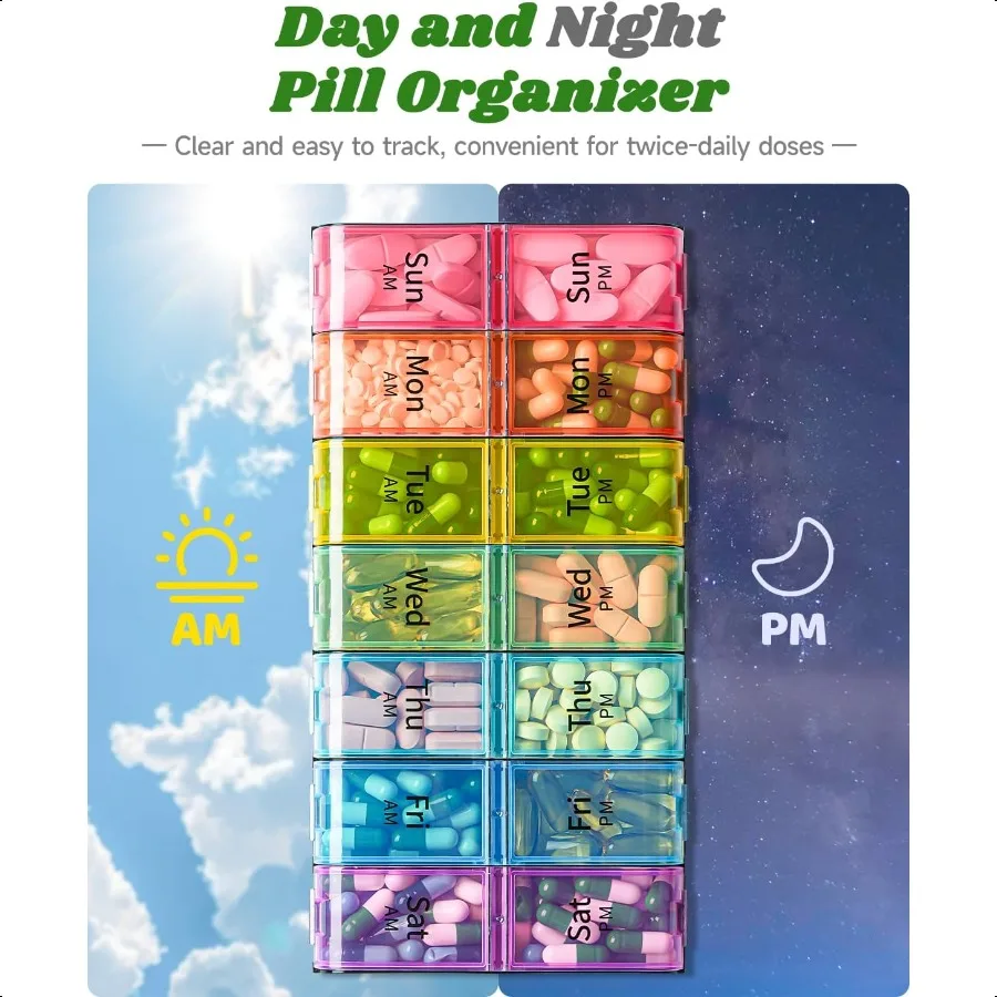 กล่องใส่ยาขนาดใหญ่พิเศษ 2 ครั้งต่อวัน รายสัปดาห์ XL AM PM กล่องยา 7 วัน กล่องยา 2 ครั้งต่อวัน ขนาดใหญ่พิเศษ กล่องยาประจำวัน