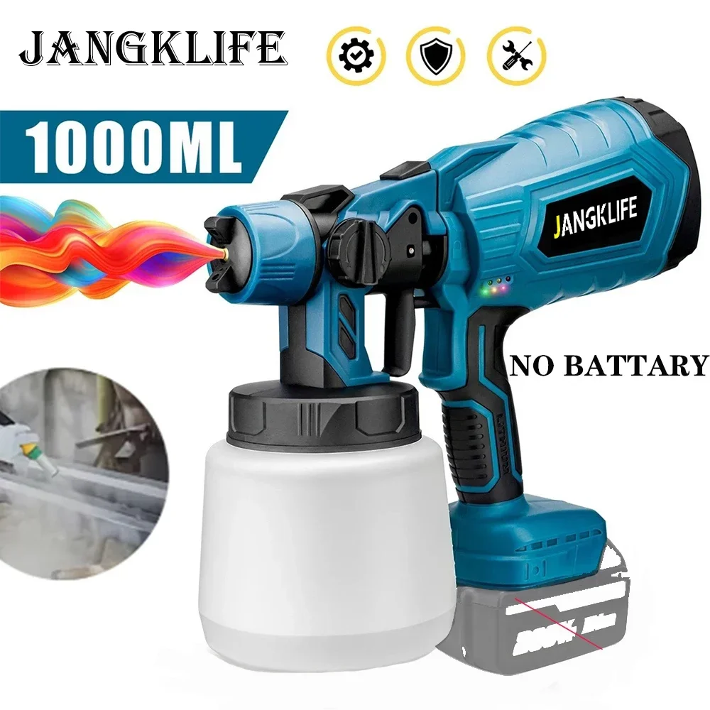 1000ML Cordless Electric Spray Gun High Power HVLP Paint Sprayer Auto Furniture Steel Coating Airbrush For Makita 18V Battery