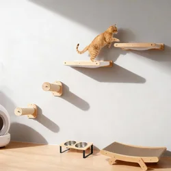 Estantes de escalada para gatos en pared con hamaca curva y rascador