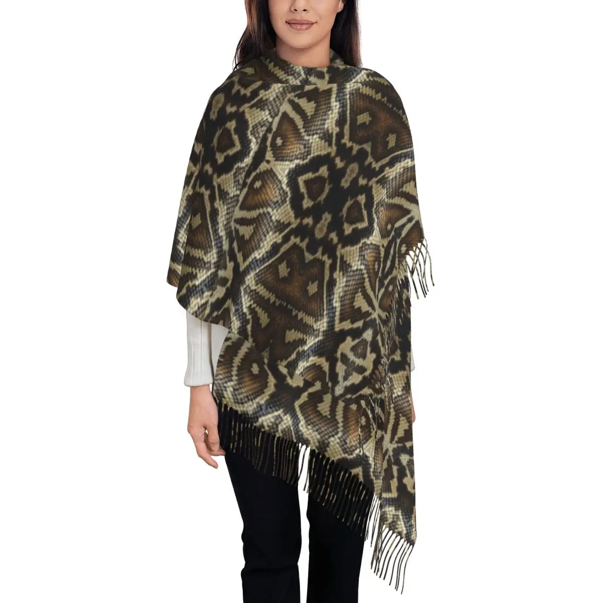 Keep Warm Scarf Autumn Snakeskin Print Shawl Wrap Grey And Brown Custom DIY Bufanda Female Popular Large Scarves