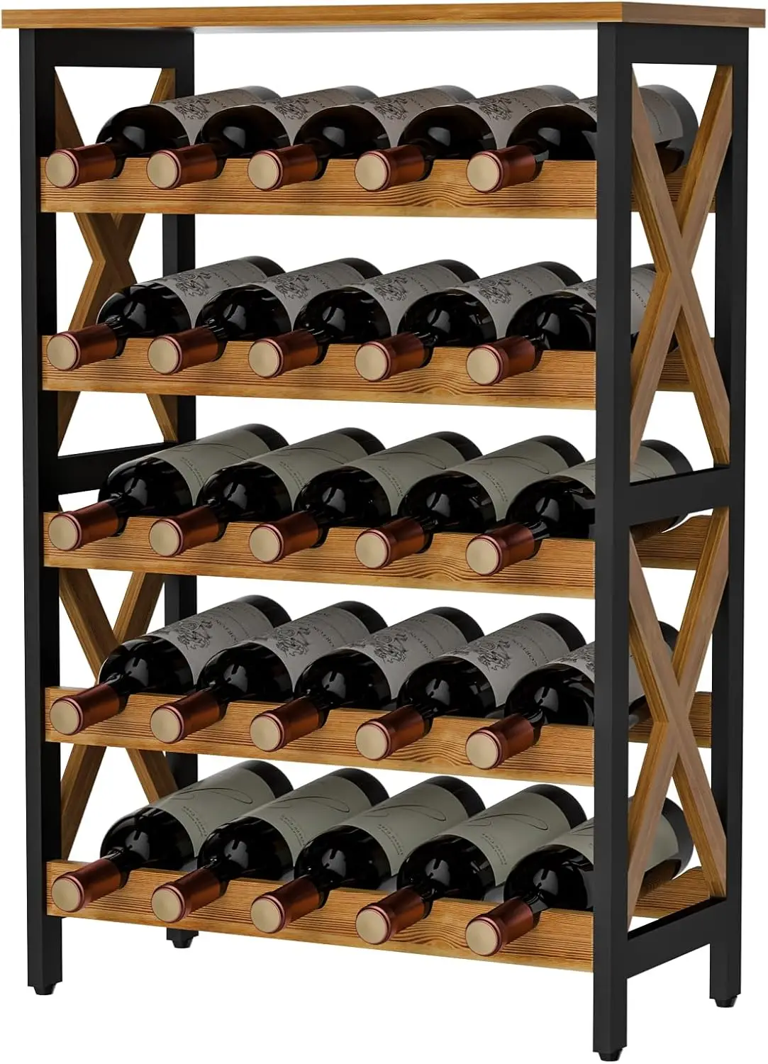 25 Bottle Wine Rack Freestanding Floor Rustic Wine Holder Stand 5 Tier Wobble-Free Tall Wine Racks Large Storage Shelf