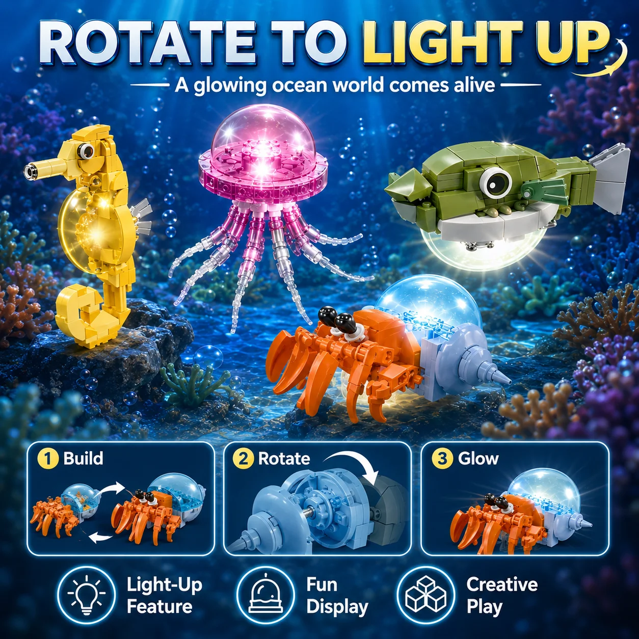 3D Lighting Ocean Animals Buil - Kids Education World recension och pris