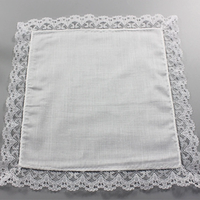 White Hankie Women Handkerchiefs Cotton Lace Trim Super Soft Washable Hanky Chest Towel Pocket Lace Trim Handkerchiefs