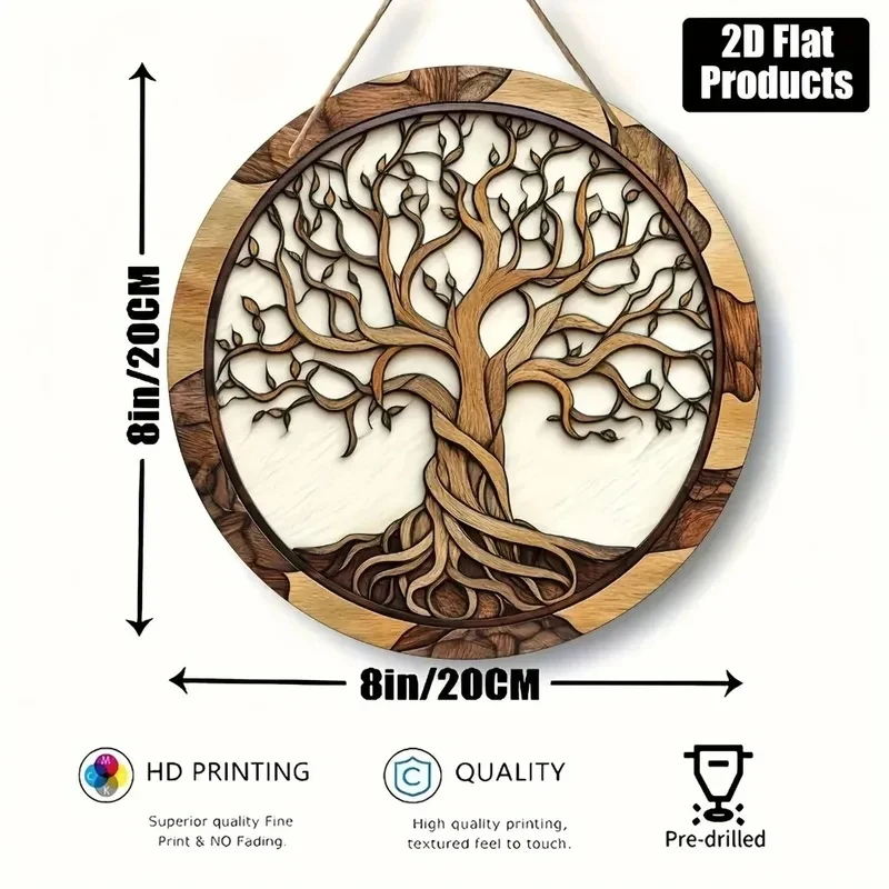 Décoration murale Arbre de Vie Nature's Bliss, 8x8 pouces, art rustique en bois pour la maison ou le bureau, 1 pièce