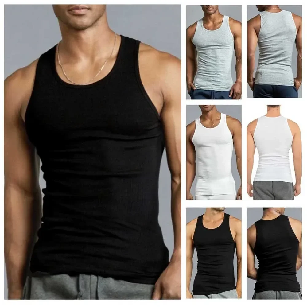 Men Tank Tops Vest Cotton Blend L~3XL Plus Size Sport Fitness T Shirts T-Shirt Fitness Gym Mens Stringer Stronger